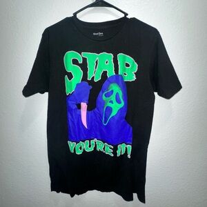 Ghostface Horror “Stab” Black Graphic Tee With Blacklight Ink